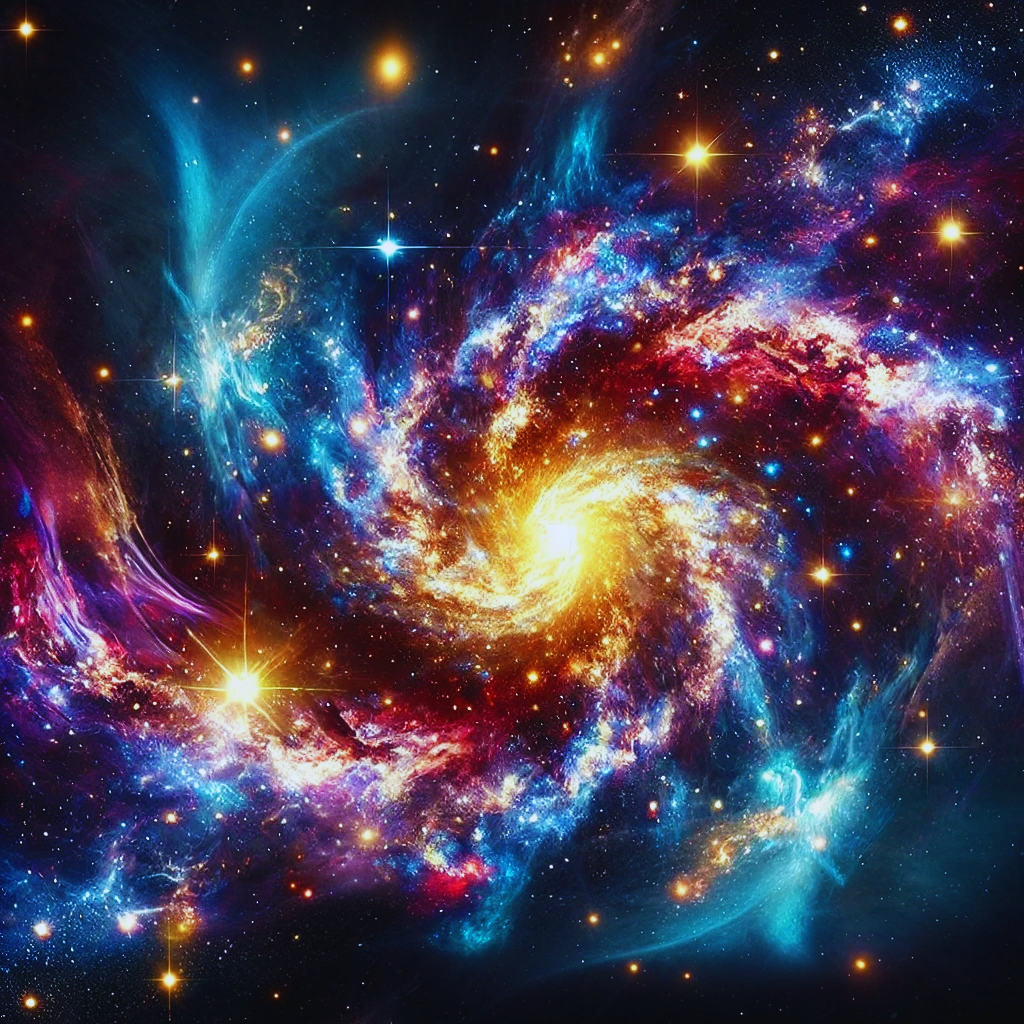 Stunning starry night sky with vibrant galaxies, glowing nebulae, and swirling cosmic patterns.